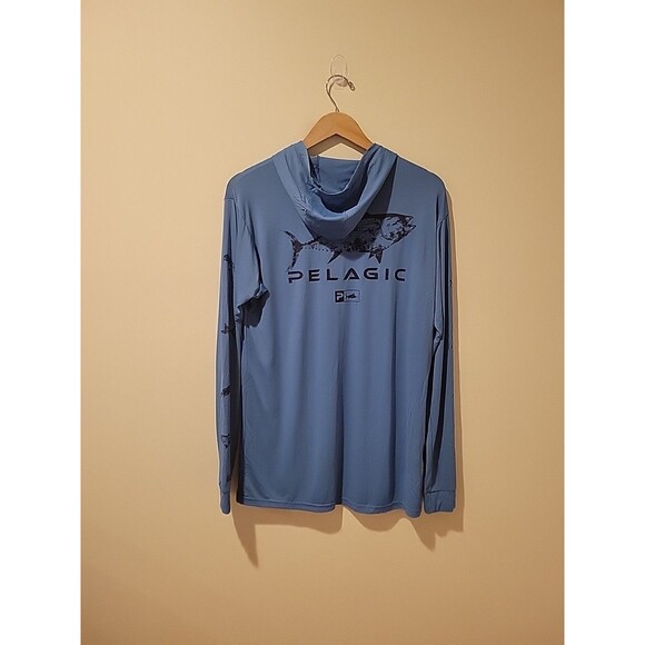 Pelagic Aquatek Hooded Long-Sleeve Shirt in Ocean Blue Fishing Outdoors Size M - Picture 3 of 8